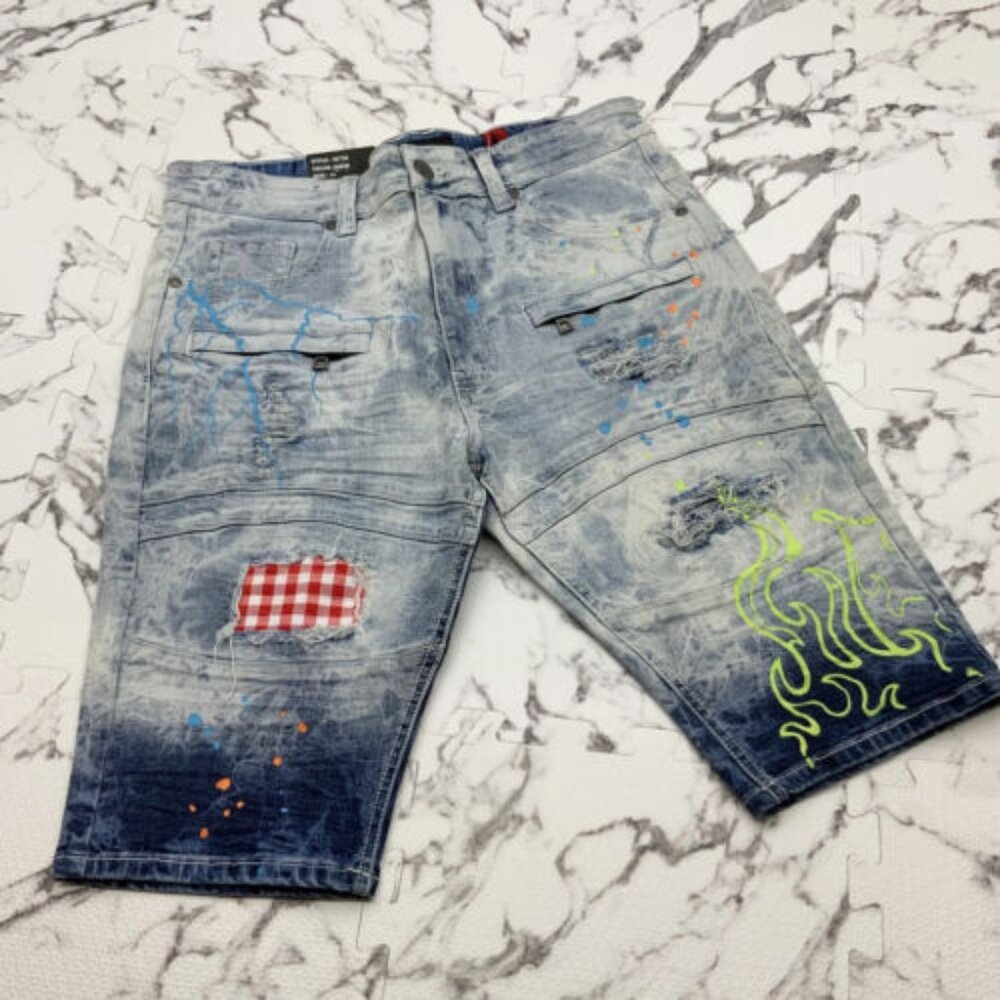 Men's Makobi Blue Washed Denim Shorts NWT